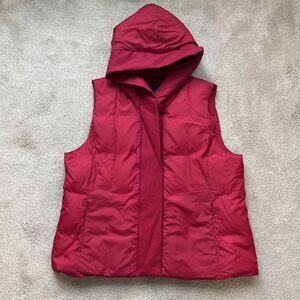 Eileen Fisher Vest Womens Large Red Hood Zip Puffer Down Jacket Outdoor Gorpcore